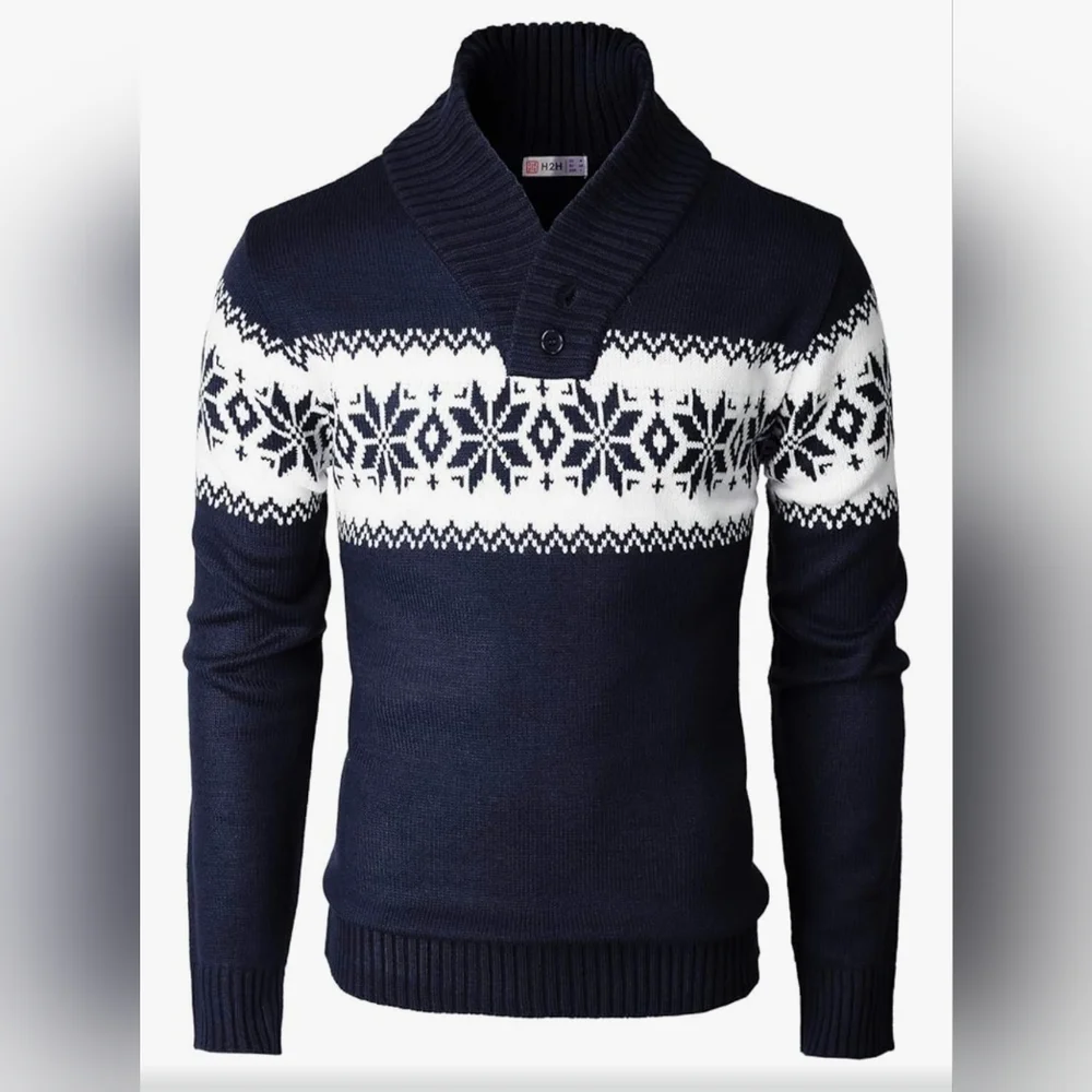 H2H Men’s Slim Fit Casual Christmas Sweater - Picture 2 of 8